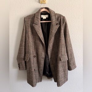 Treasure & Bond Brown Plaid Blazer | Oversized Tailored Fit | Size L